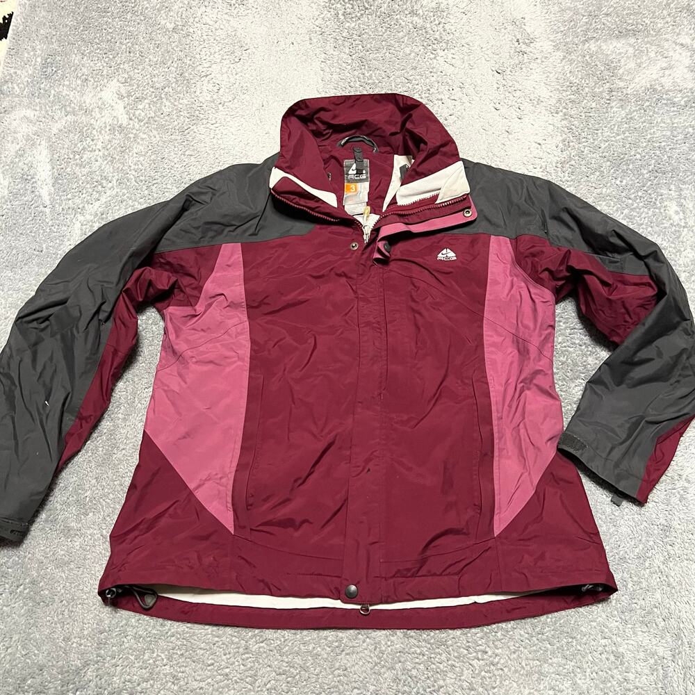 Nike ACG Jacket Womens Large Pink Red Shell Nylon Rain Coat